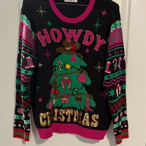 No Boundaries Black and Pink Christmas Cowboy Sweater